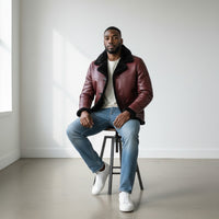 Mens Chief Genuine Lambskin Leather Fur Lined Jacket