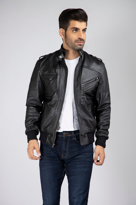 Mens Aace Genuine Leather Hooded Bomber Jacket with Removable Hoodie – FAD
