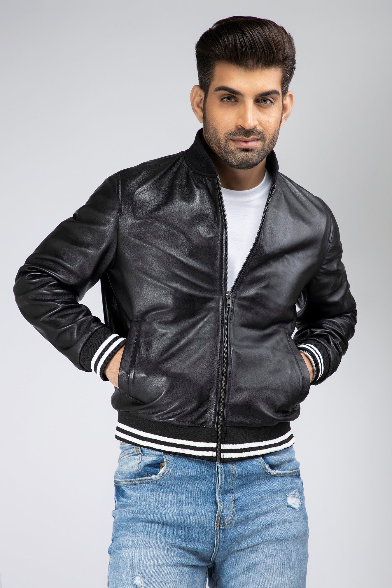 Mens Beal Genuine Real Leather Bomber Jacket