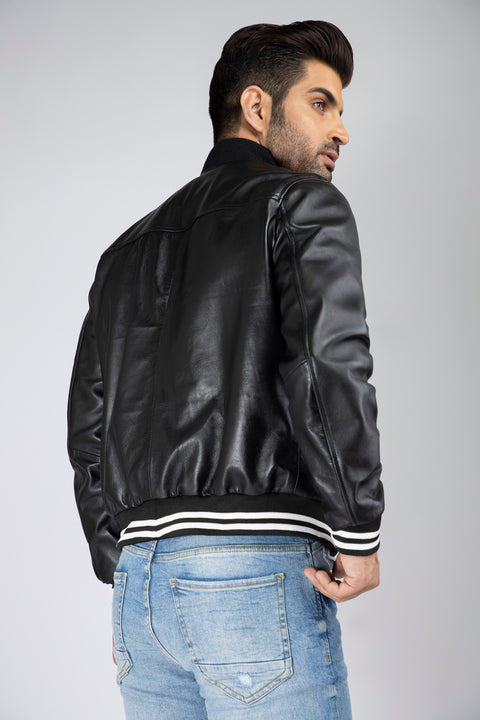 Mens Beal Genuine Real Leather Bomber Jacket