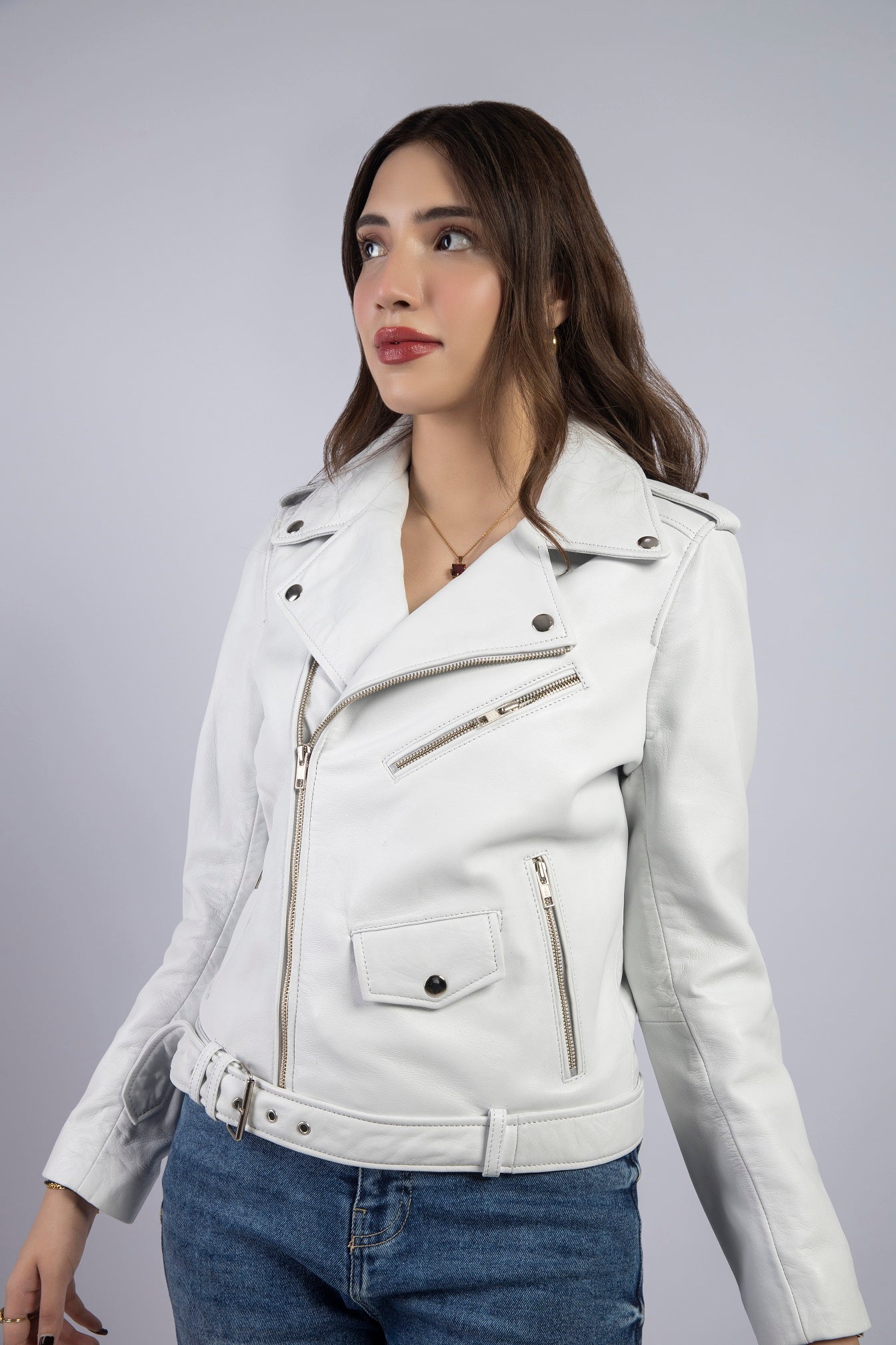 Ladies white biker clearance jacket