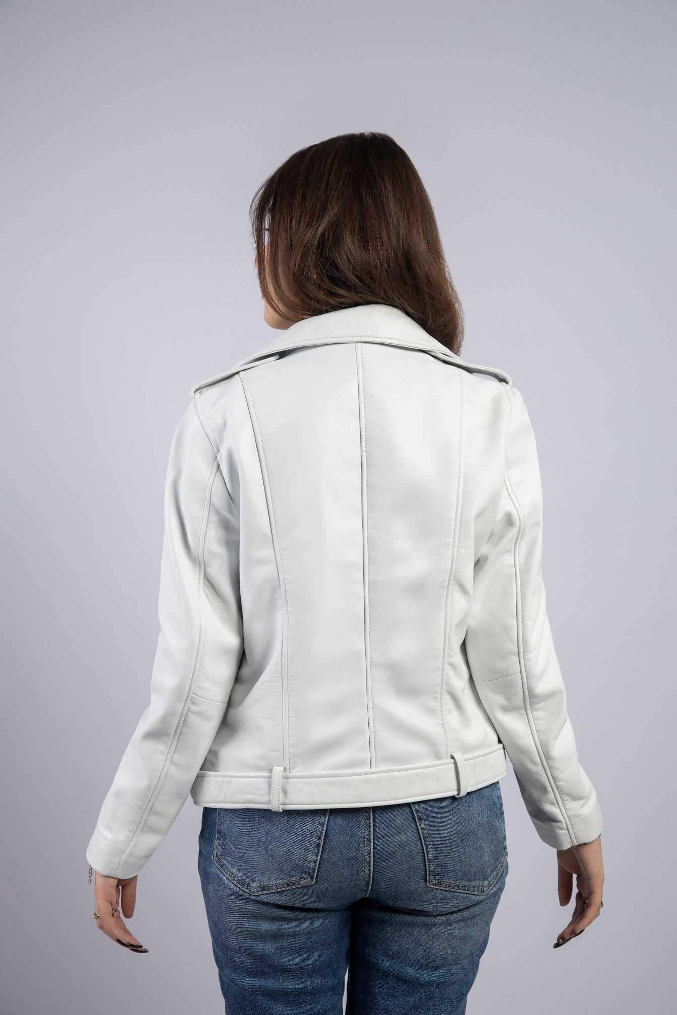 Womens Alyx Genuine Lambskin White Biker Leather Jacket
