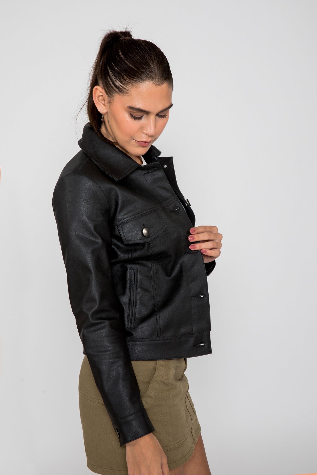 Women's Chloe Trucker PU Faux Leather Jacket