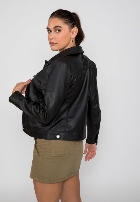 Women's Chloe Trucker PU Faux Leather Jacket