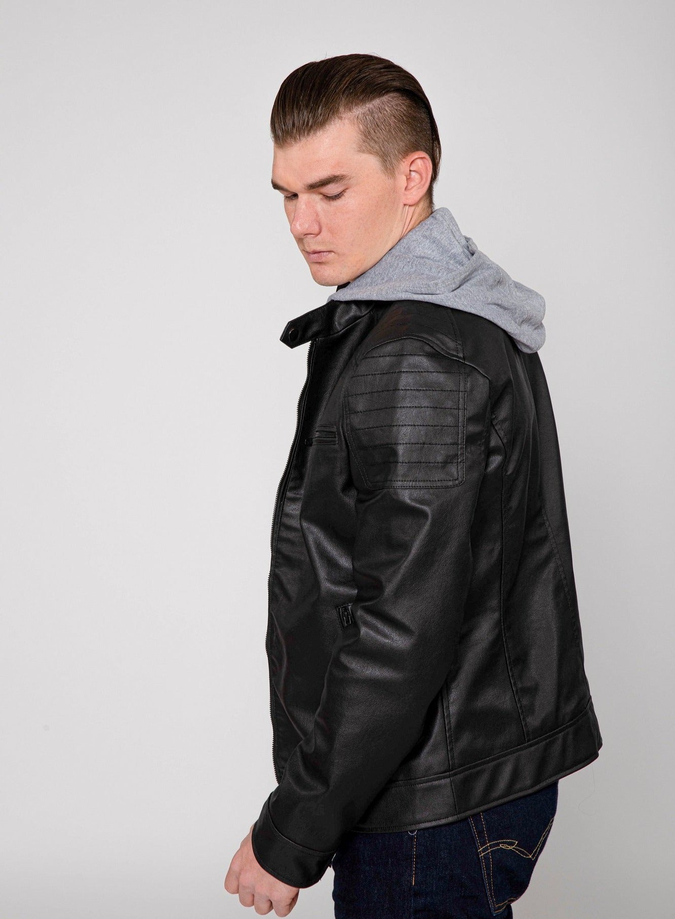 Men's Butch Hooded PU Faux Leather Moto Jacket