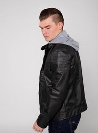Men's Butch Hooded PU Faux Leather Moto Jacket