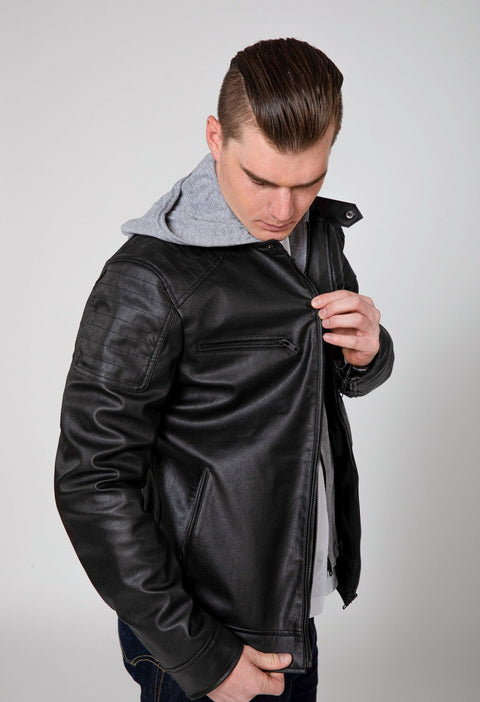 Men's Butch Hooded PU Faux Leather Moto Jacket