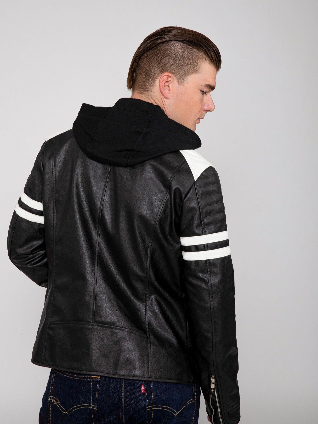 Men's Hawk Hooded PU Faux Leather Moto Jacket