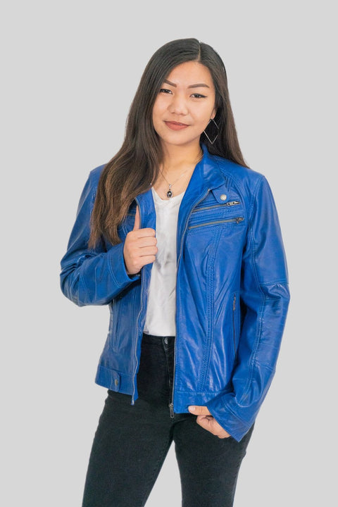 Ladies Elektra Washed Leather Jacket Blue, [option2] - Fadcloset