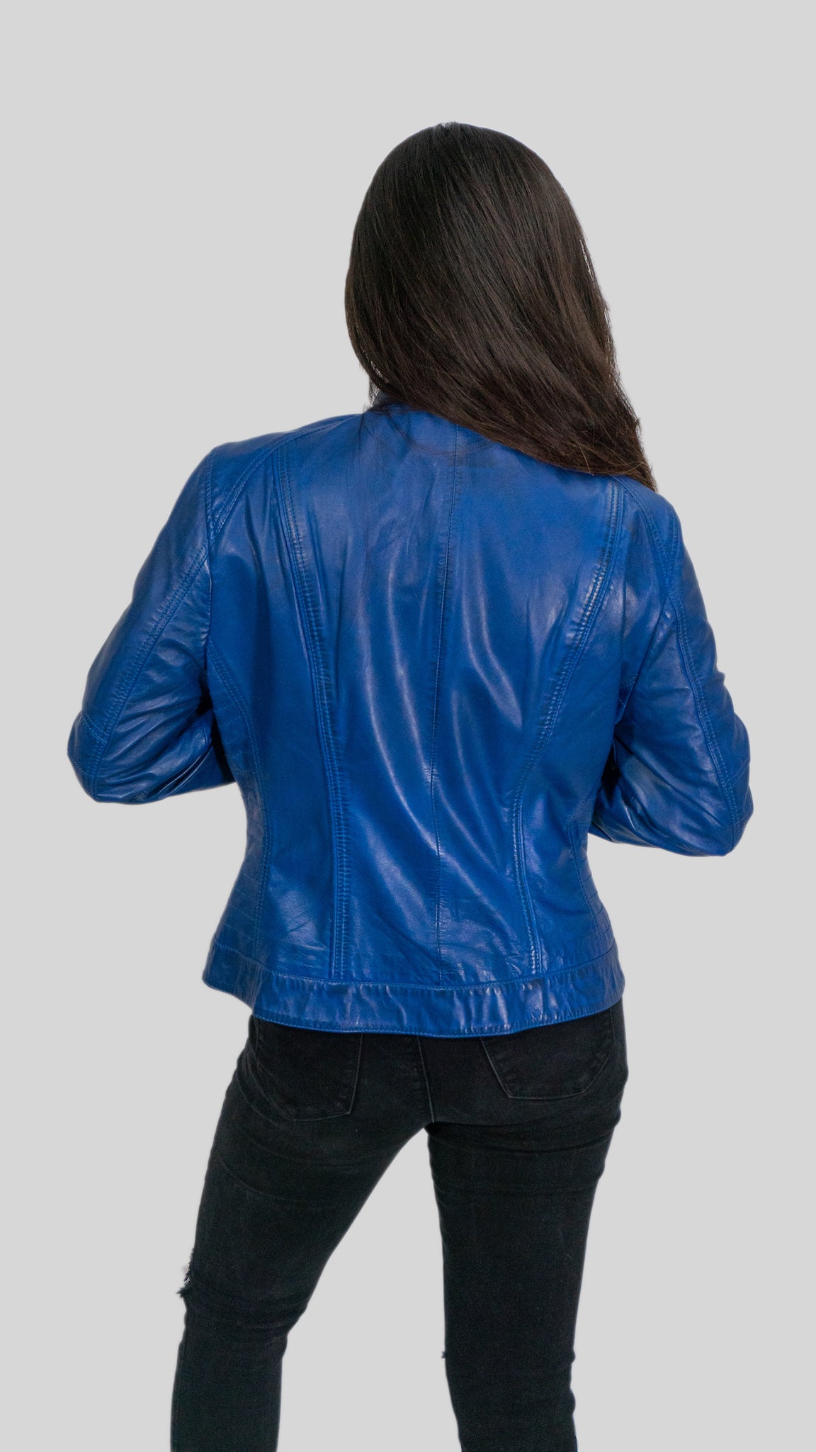 Ladies Elektra Washed Leather Jacket Blue, [option2] - Fadcloset