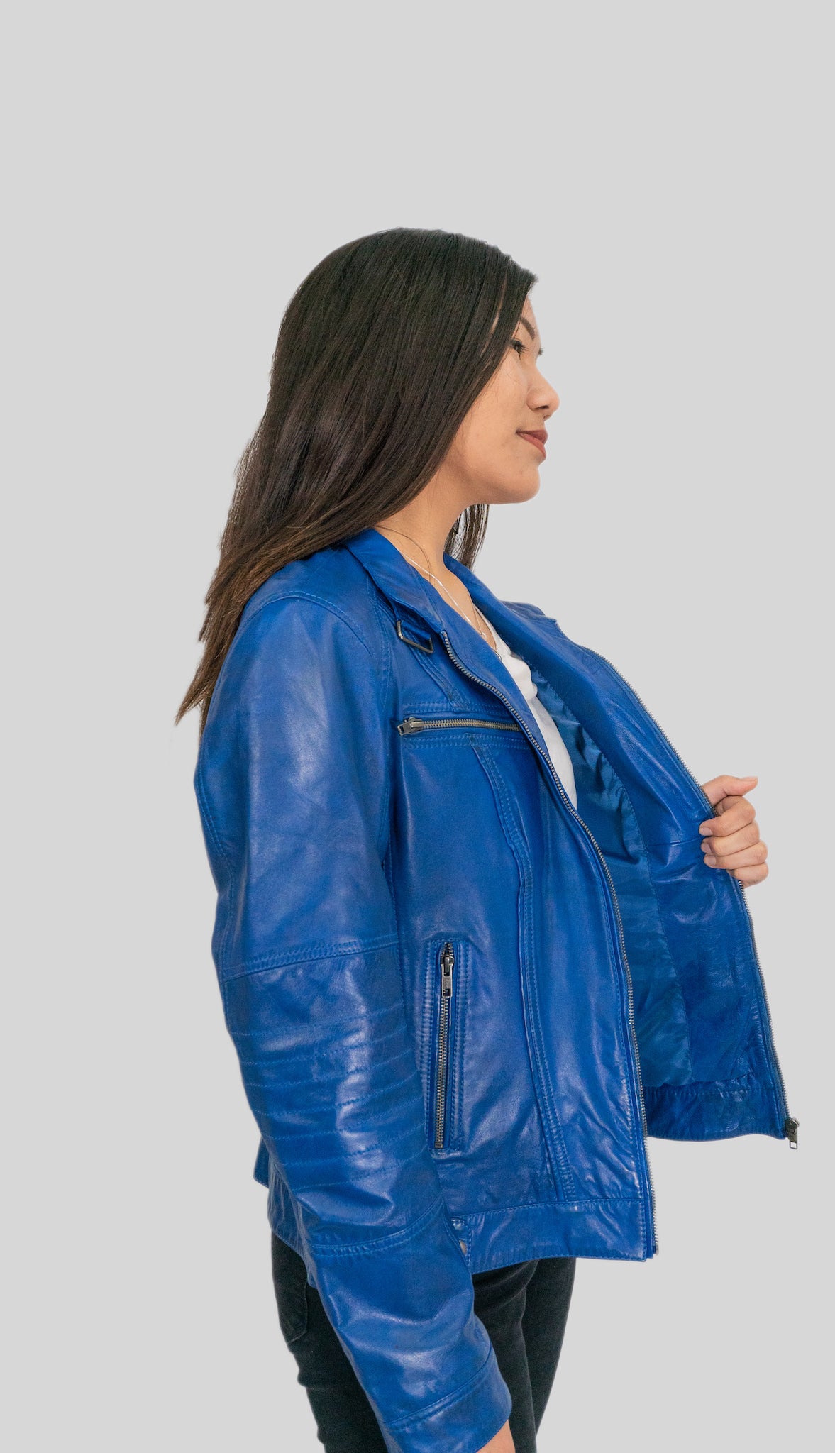 Ladies Elektra Washed Leather Jacket Blue, [option2] - Fadcloset
