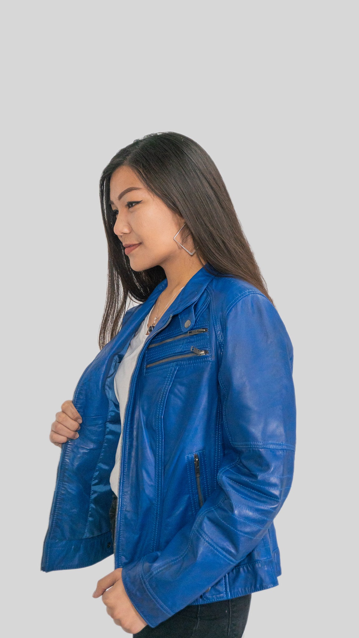 Ladies Elektra Washed Leather Jacket Blue, [option2] - Fadcloset