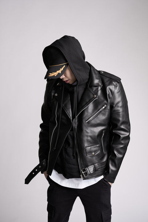 Men's Vegan Striker Black Motorcycle Style Faux Leather Jacket