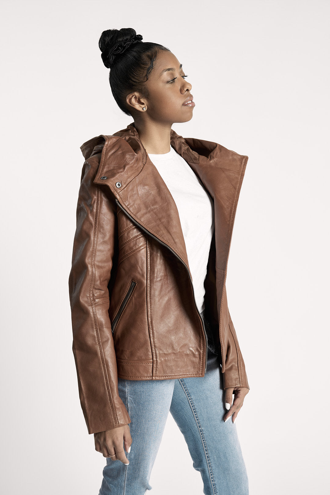 Sassy High Fashion Womens Hooded Leather Jacket