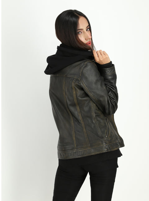 Womens Adalena Dual Tone Rustic Leather Jacket
