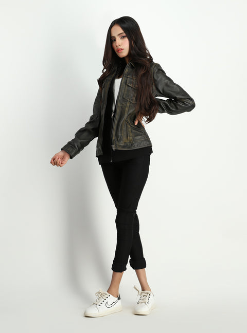 Womens Adalena Dual Tone Rustic Leather Jacket