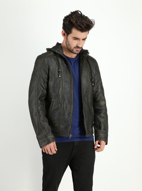 Men's Shaw Dual Tone Lambskin Hooded Leather Jacket
