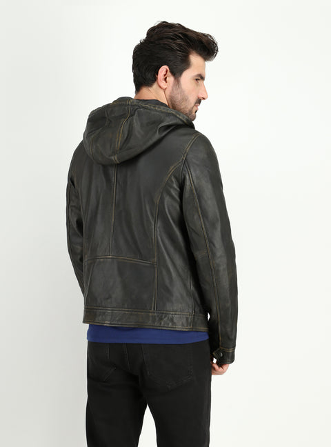 Men's Shaw Dual Tone Lambskin Hooded Leather Jacket