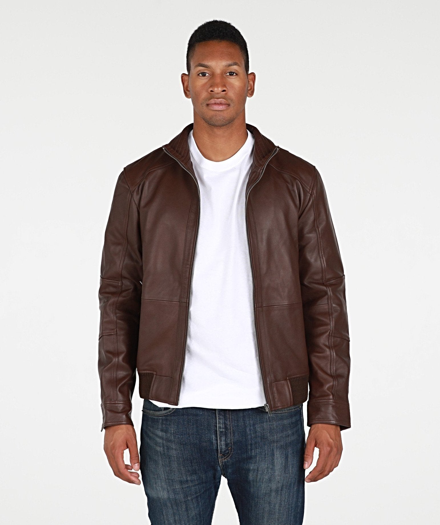 Austin Mens Leather Bomber Jacket Brown, [option2] - Fadcloset