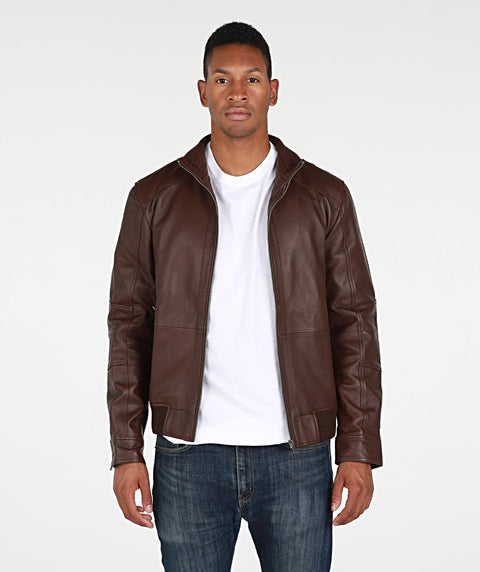 Austin Mens Leather Bomber Jacket Brown – FAD