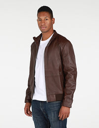 Austin Mens Leather Bomber Jacket Brown, [option2] - Fadcloset