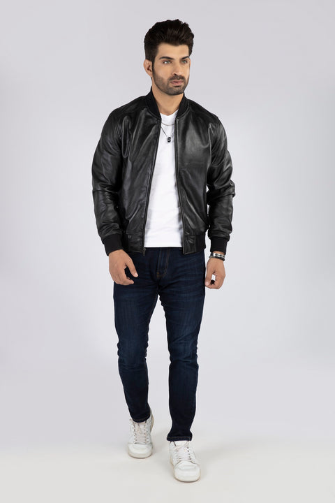 Men's Dapper Genuine Lambskin Leather Hooded Bomber Jacket