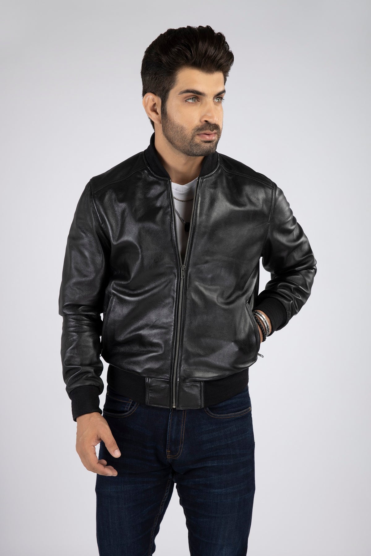 Men's Dapper Genuine Lambskin Leather Bomber Jacket