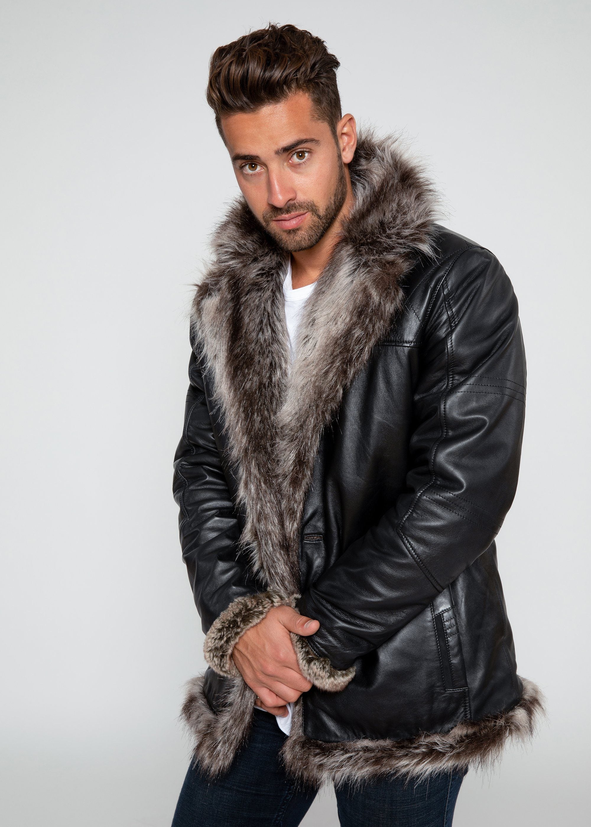 Leather Coat - Men's Jayden Shearling Faux Fur Leather Jacket