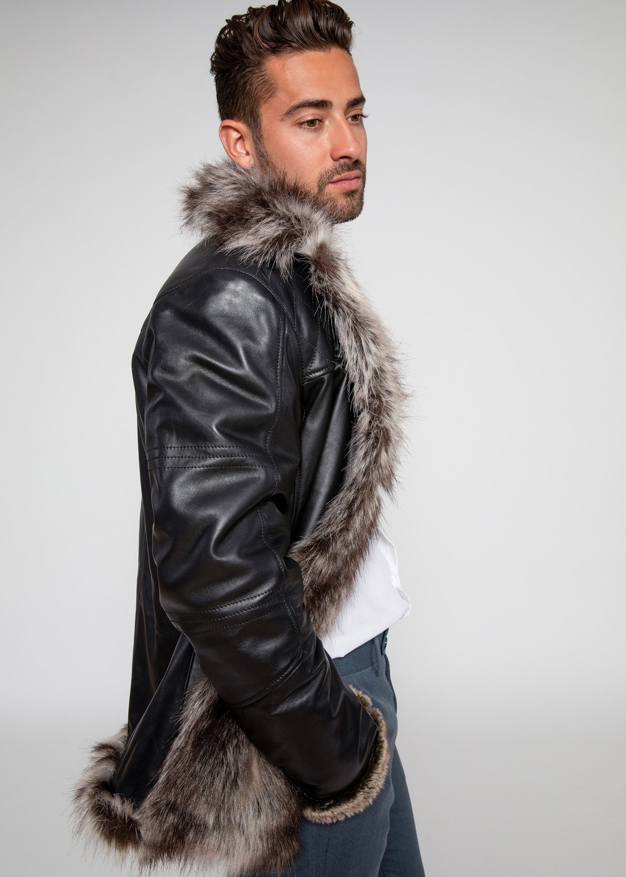 Leather Coat - Men's Jayden Shearling Faux Fur Leather Jacket
