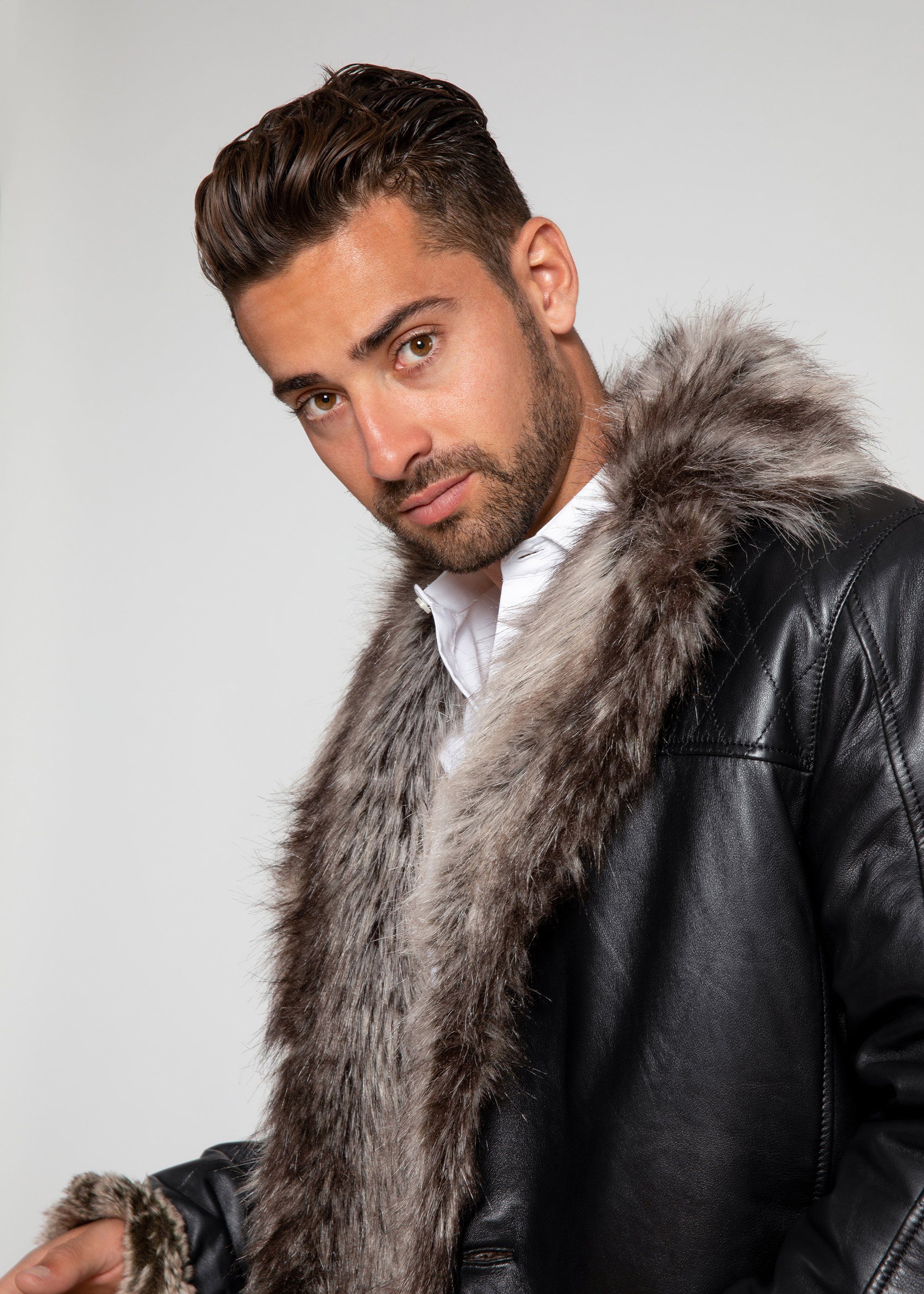 Leather Coat - Men's Jayden Shearling Faux Fur Leather Jacket
