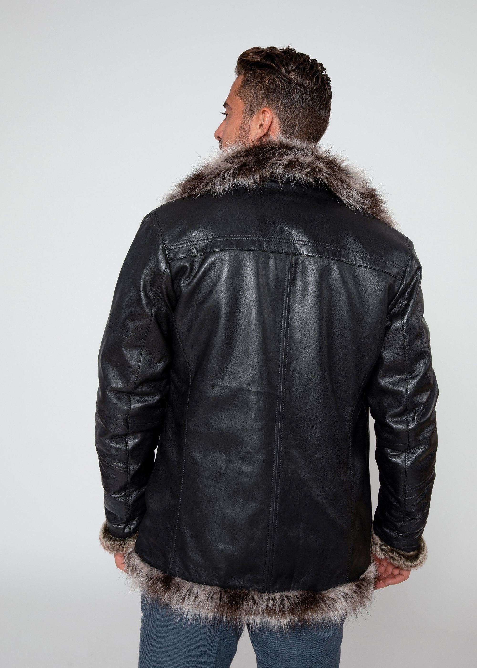 Leather Coat - Men's Jayden Shearling Faux Fur Leather Jacket