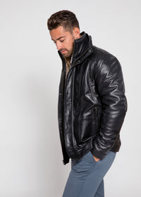 Leather Coat - Men's Tiberius Premium Lambskin Leather Coat With Fur