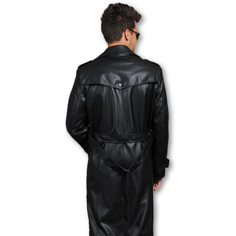 Mens Executive Premio 3 Button Trench Leather Coat, [option2] - Fadcloset