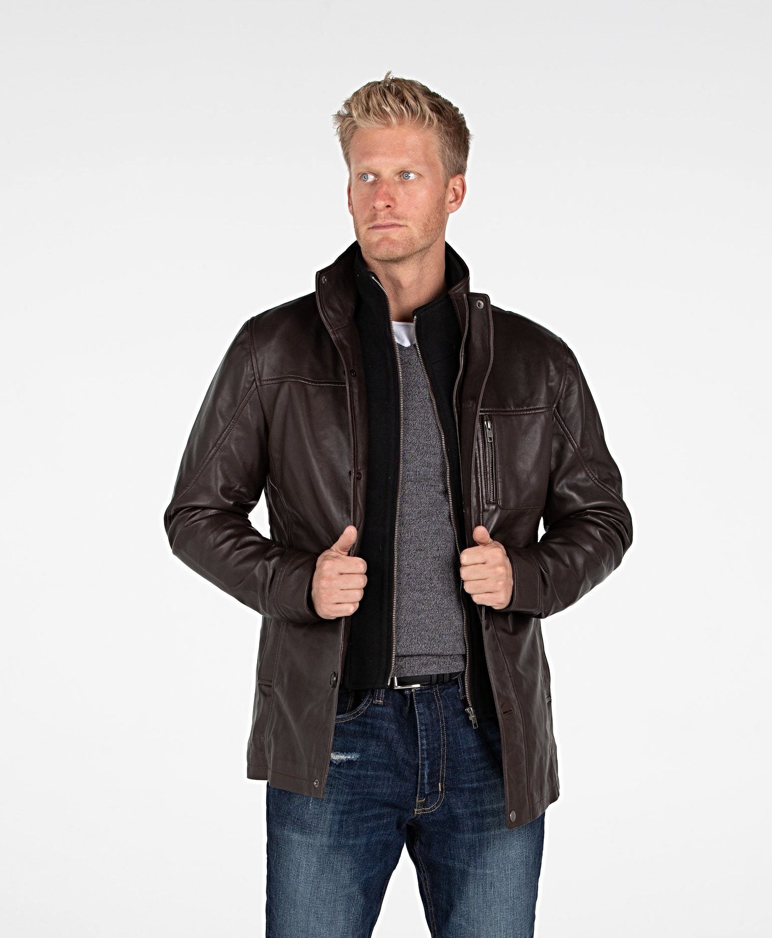 Leather Coat - Mens Fancy Lambskin 4 Button Leather Coat