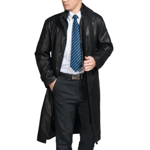 Mens Top Quality Parka Full Length Leather Coat, [option2] - Fadcloset