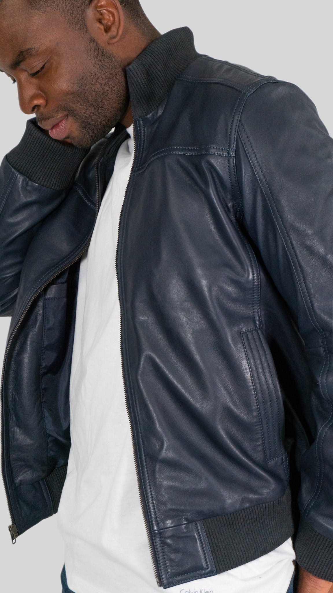 Leather Jacket - Ceduna Mens Leather Bomber Jacket Blue