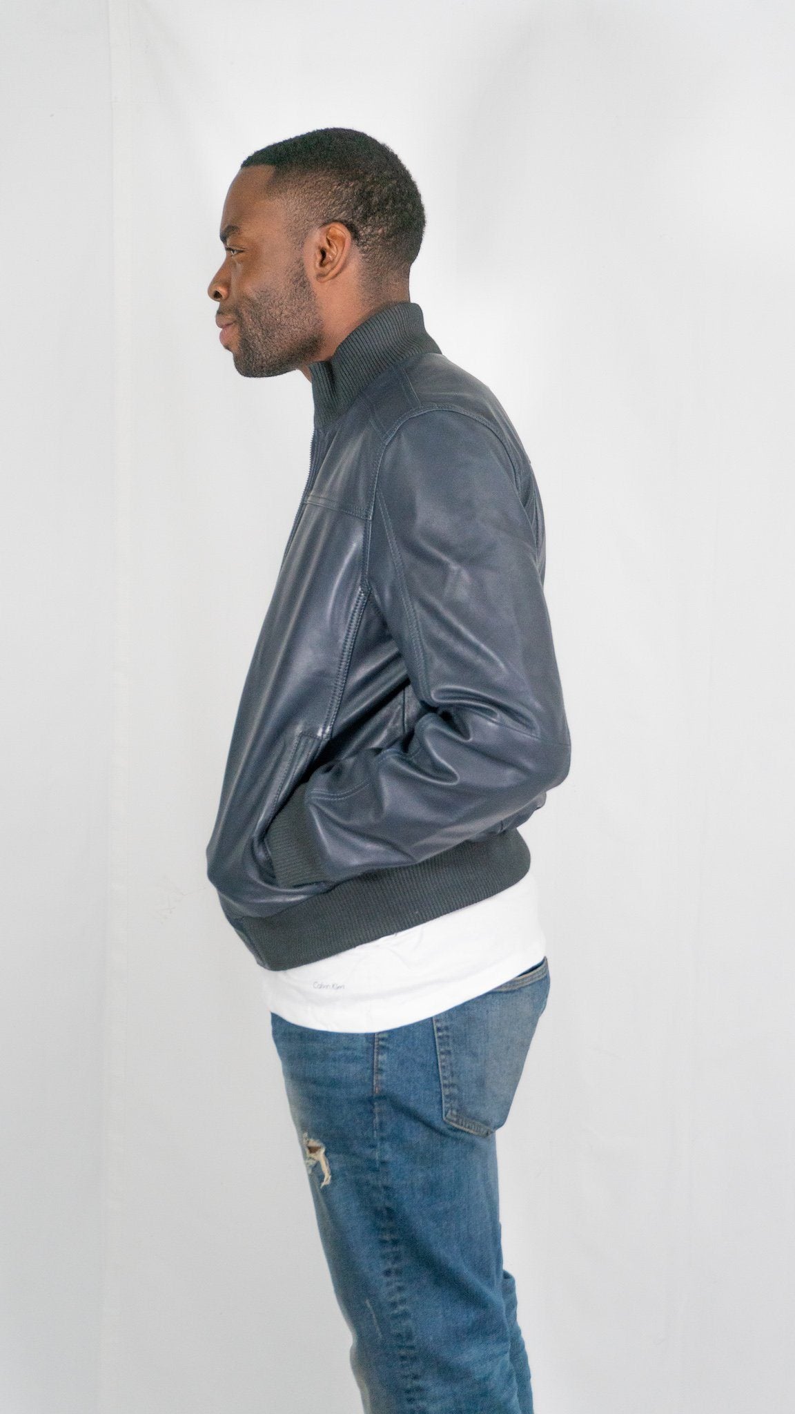 Leather Jacket - Ceduna Mens Leather Bomber Jacket Blue