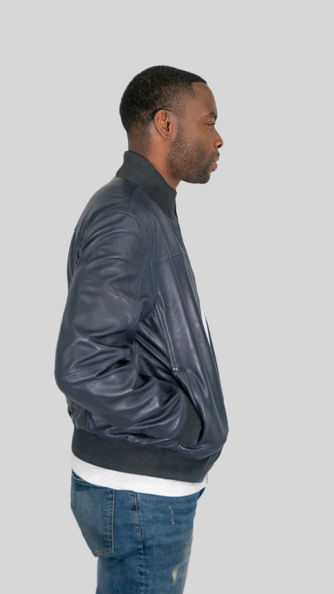 mens black leather bomber jacket