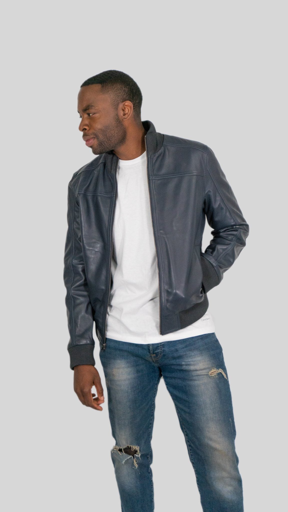 Leather Jacket - Ceduna Mens Leather Bomber Jacket Blue