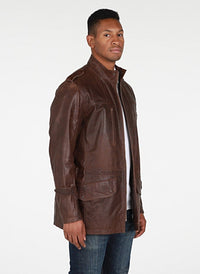 Leather Jacket - Etna Mens 3/4 Length Vintage Leather Coat Antique