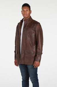 Leather Jacket - Etna Mens 3/4 Length Vintage Leather Coat Antique