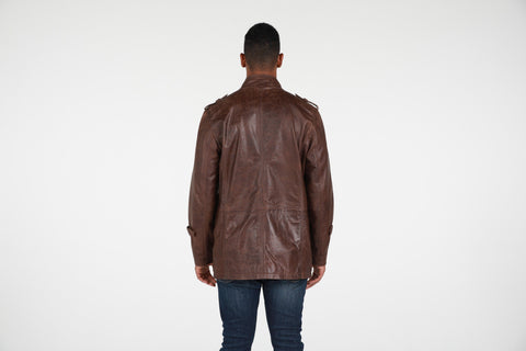 Leather Jacket - Etna Mens 3/4 Length Vintage Leather Coat Antique