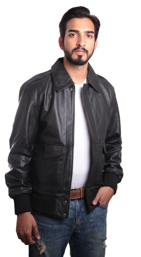 Houston Mens Leather Bomber Jacket, [option2] - Fadcloset