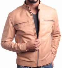 Men's Charles Beige Premium Leather Jacket, [option2] - Fadcloset
