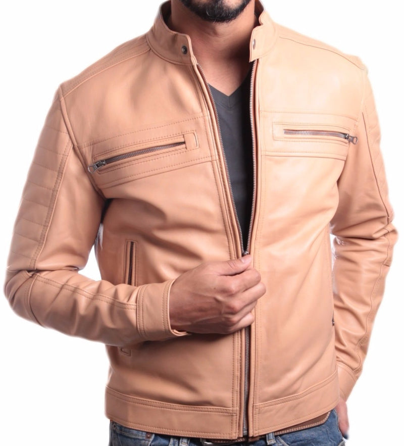 Men's Charles Beige Premium Leather Jacket, [option2] - Fadcloset