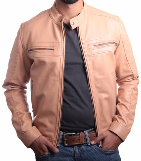 Men's Charles Beige Premium Leather Jacket, [option2] - Fadcloset