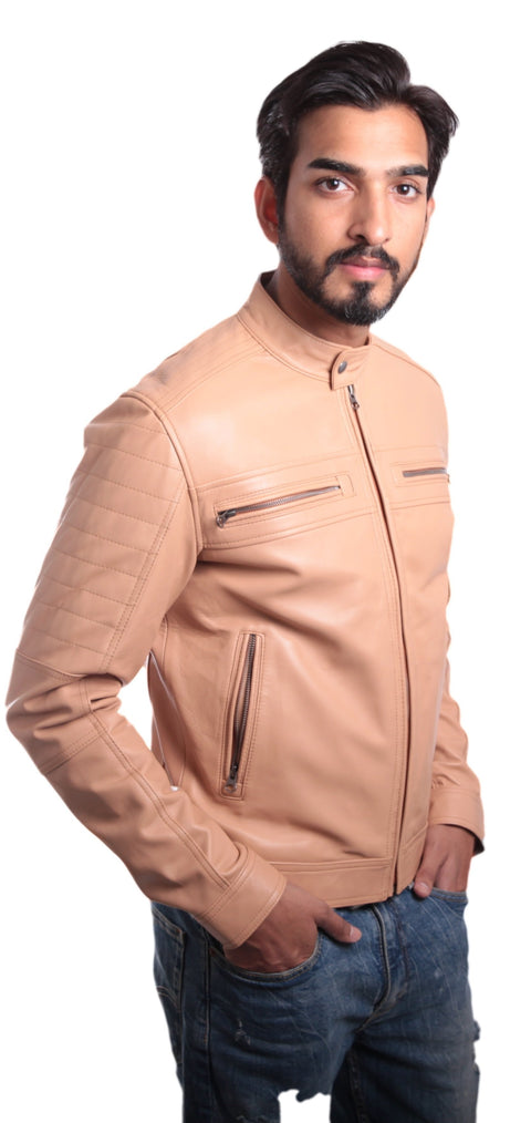 Men's Charles Beige Premium Leather Jacket, [option2] - Fadcloset