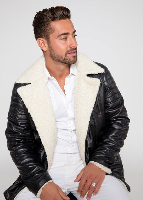 Leather Jacket - Men's Cosmo Shearling Curly Fur Leather Jacket