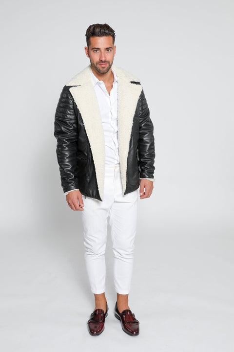 Leather Jacket - Men's Cosmo Shearling Curly Fur Leather Jacket