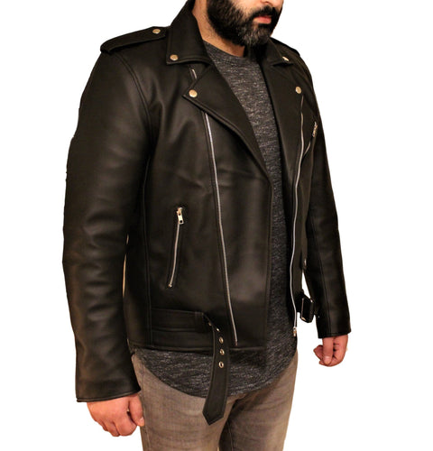 Leather Jacket - Men's Vegan Black Motorcycle Style Faux Leather Jacket